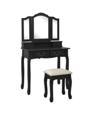 Ensemble de coiffeuse avec tabouret Noir 80x69x141 cm Paulownia | Mobilier & Déco