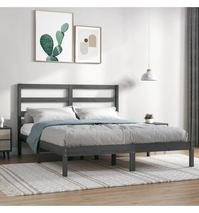 Cadre de lit sans matelas gris 150x200 cm bois massif | Mobilier & Déco