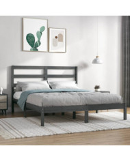 Cadre de lit sans matelas gris 150x200 cm bois massif | Mobilier & Déco