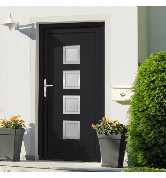 Porte d'entrée anthracite 88x200 cm PVC | Mobilier & Déco