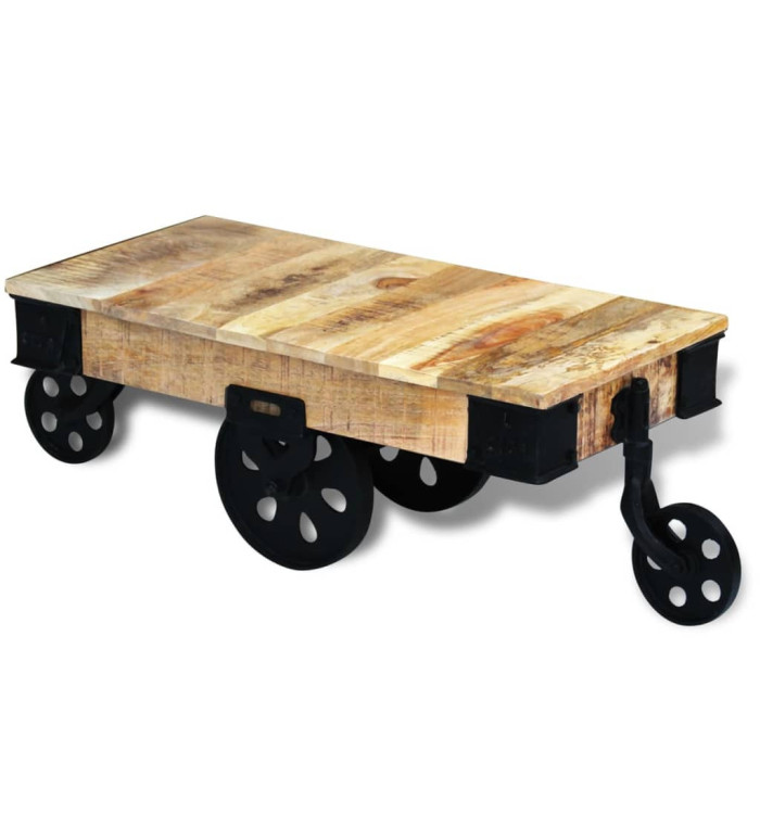 vidal XL Table basse avec roues Bois de manguier brut | Mobilier & Déco