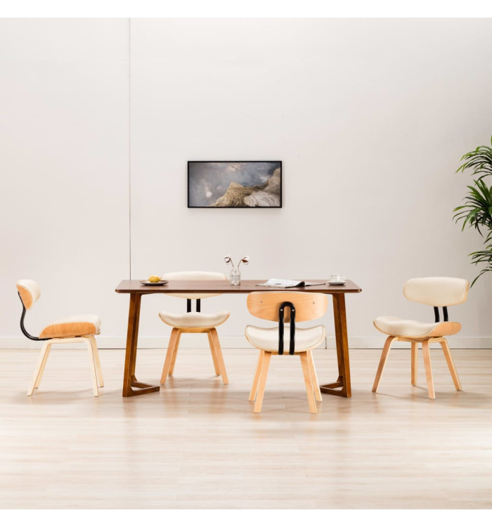 Chaises à manger lot de 4 crème bois courbé et similicuir | Mobilier & Déco