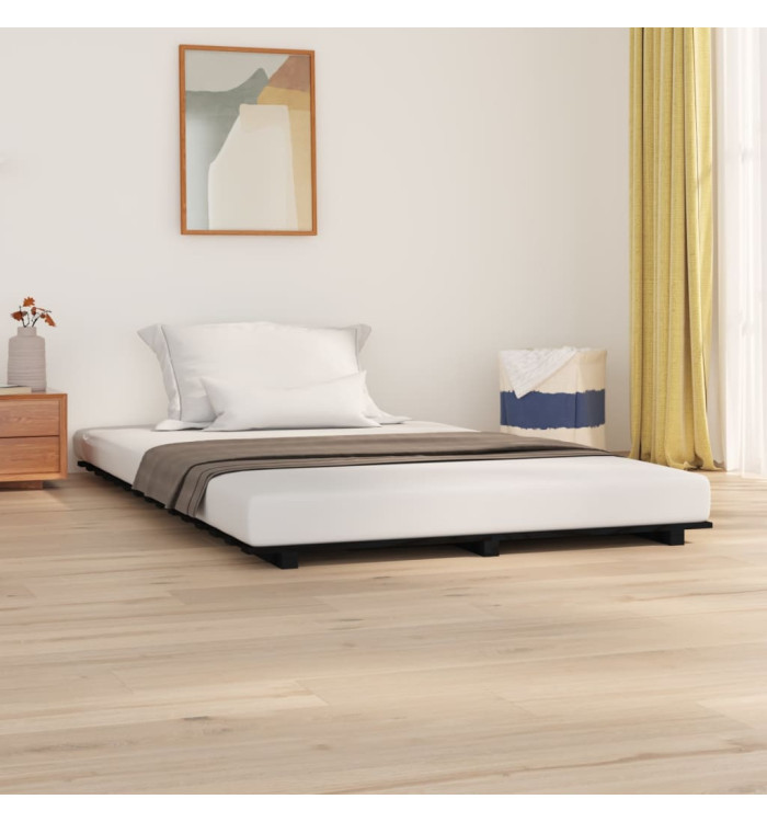 Cadre de lit sans matelas noir 140x190 cm bois de pin massif | Mobilier & Déco