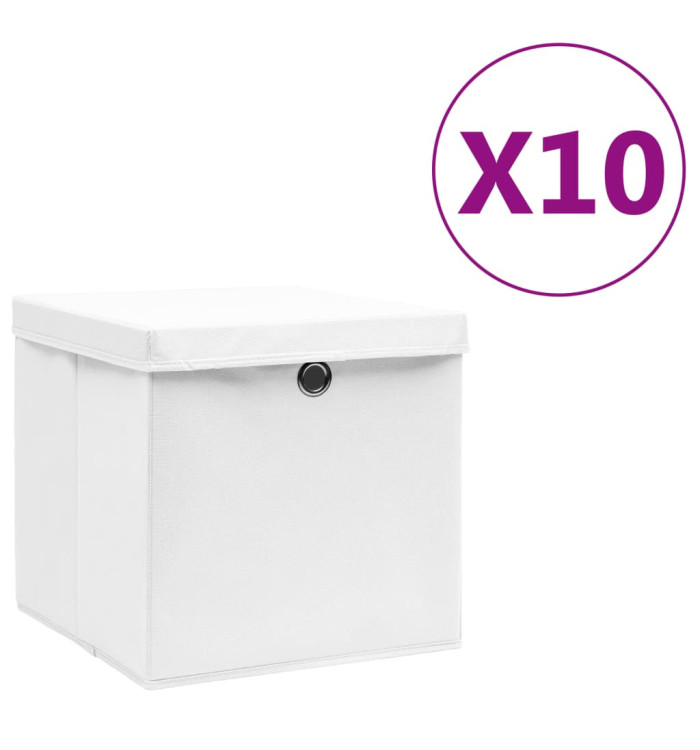 Boîtes de rangement avec couvercles 10 pcs 28x28x28 cm Blanc | Mobilier & Déco