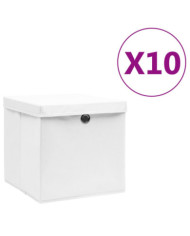Boîtes de rangement avec couvercles 10 pcs 28x28x28 cm Blanc | Mobilier & Déco