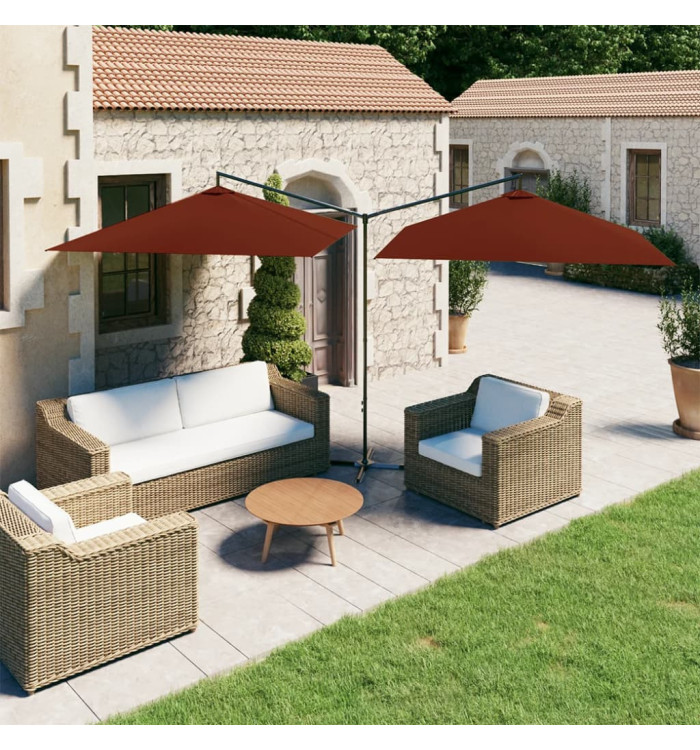 Parasol de jardin double et mât en acier terre cuite 600x300 cm | Mobilier & Déco