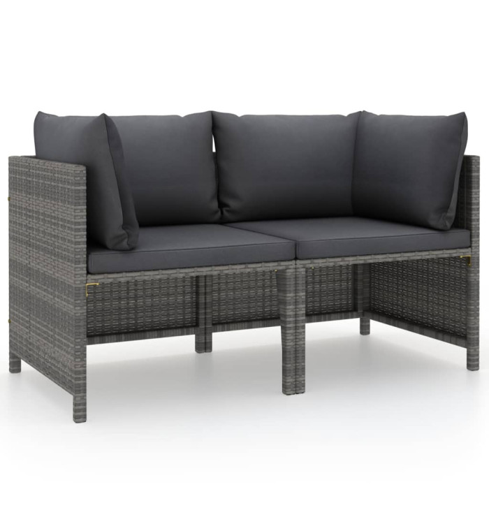 Canapé de jardin à 2 places avec coussins Gris Résine tressée | Mobilier & Déco