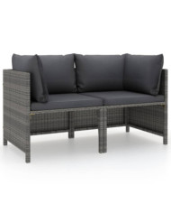 Canapé de jardin à 2 places avec coussins Gris Résine tressée | Mobilier & Déco