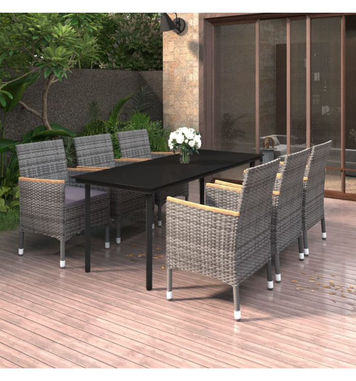 Ensemble à manger de jardin coussins 7 pcs Résine tressée Verre | Mobilier & Déco