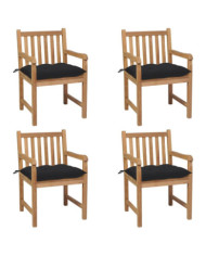 Chaises de jardin lot de 4 et coussins noir Bois de teck solide | Mobilier & Déco