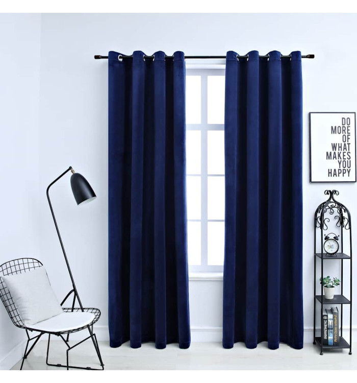 Rideaux occultants et anneaux 2pcs Velours Bleu foncé 140x225cm | Mobilier & Déco