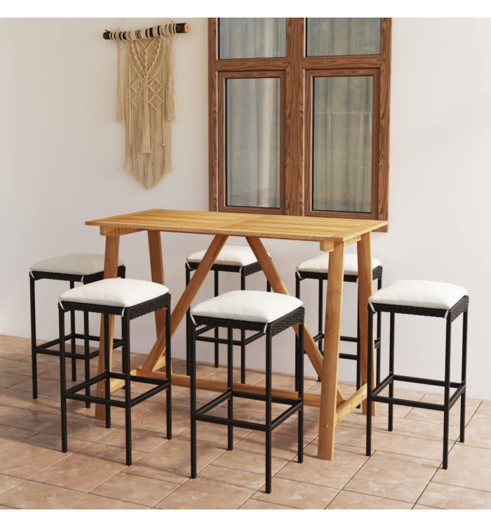 Ensemble de bar de jardin avec coussins 7 pcs Noir | Mobilier & Déco