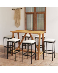 Ensemble de bar de jardin avec coussins 7 pcs Noir | Mobilier & Déco