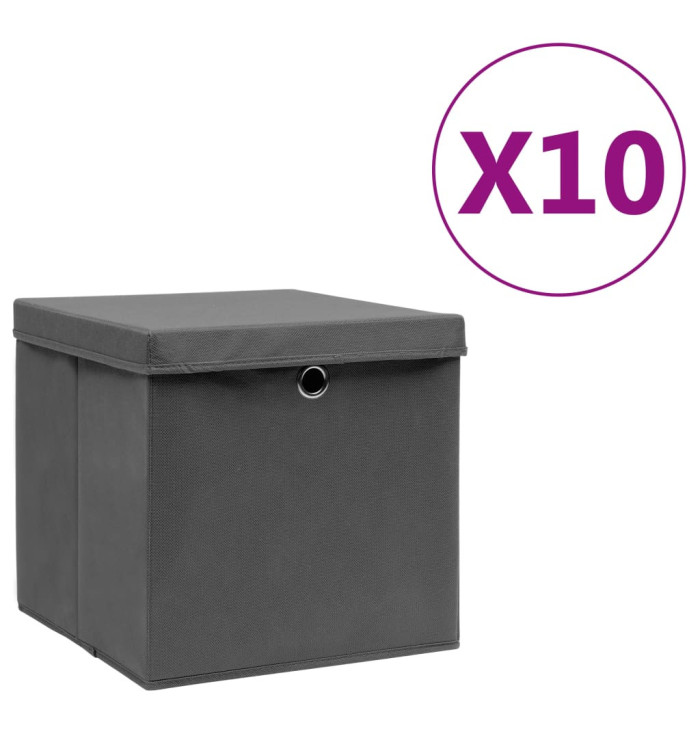 Boîtes de rangement avec couvercles 10 pcs 28x28x28 cm Gris | Mobilier & Déco