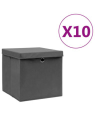 Boîtes de rangement avec couvercles 10 pcs 28x28x28 cm Gris | Mobilier & Déco
