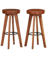 Chaises de bar lot de 2 cuir véritable et bois d'acacia solide | Mobilier & Déco