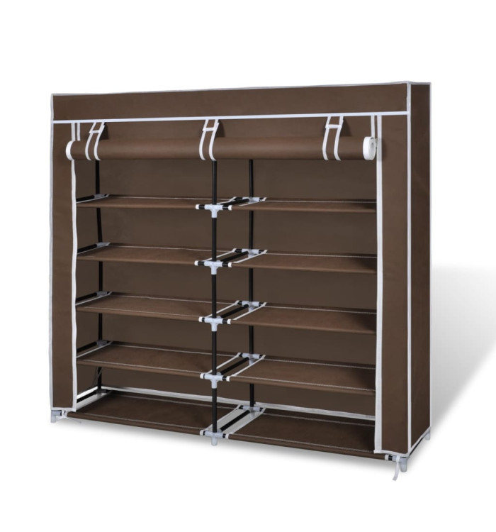 Armoire à chaussures avec housse 115 x 28 x 110 cm Tissu Marron | Mobilier & Déco