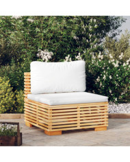 Canapé central de jardin et coussins crème Bois de teck massif | Mobilier & Déco