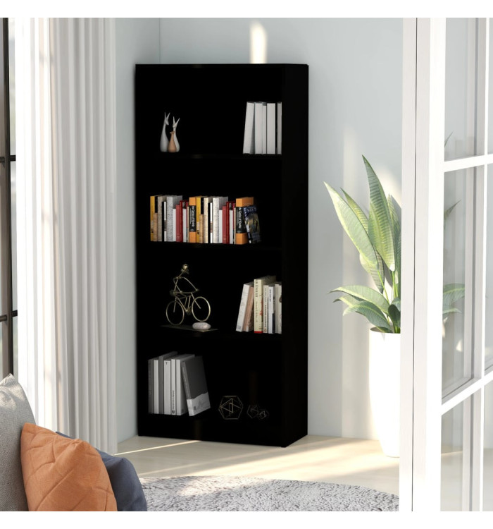 Bibliothèque à 4 niveaux Noir 60x24x142 cm Bois d’ingénierie | Mobilier & Déco