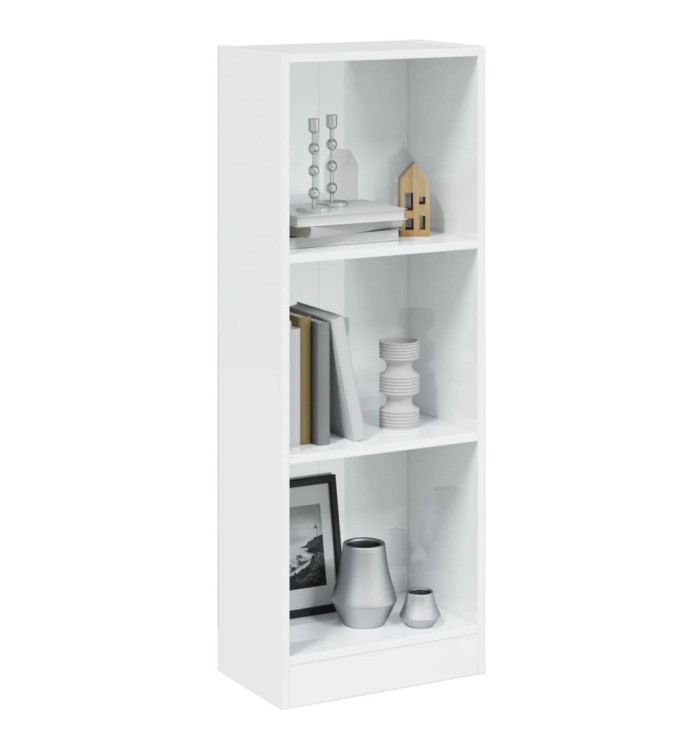 Bibliothèque à 3 niveaux blanc brillant bois d'ingénierie | Mobilier & Déco