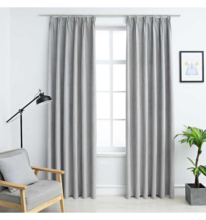 Rideaux occultants avec crochets 2 pcs Gris 140x175 cm | Mobilier & Déco