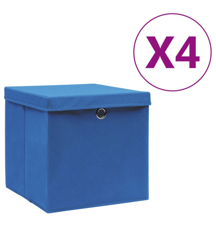 Boîtes de rangement avec couvercles 4 pcs 28x28x28 cm Bleu | Mobilier & Déco