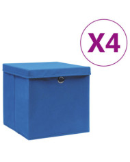 Boîtes de rangement avec couvercles 4 pcs 28x28x28 cm Bleu | Mobilier & Déco