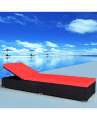 Chaise longue avec coussin Résine tressée Noir | Mobilier & Déco