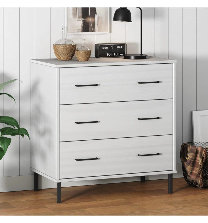 Buffet avec 3 tiroirs Blanc 77x40x79,5 cm Bois massif OSLO | Mobilier & Déco