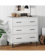Buffet avec 3 tiroirs Blanc 77x40x79,5 cm Bois massif OSLO | Mobilier & Déco