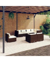 Salon de jardin 8 pcs avec coussins Résine tressée Marron | Mobilier & Déco