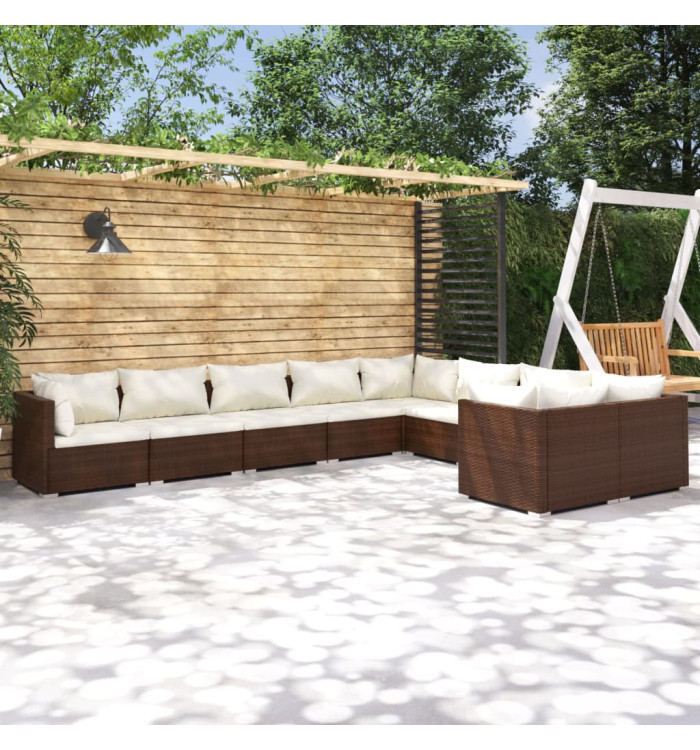 Salon de jardin 9 pcs avec coussins Résine tressée Marron | Mobilier & Déco