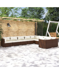 Salon de jardin 9 pcs avec coussins Résine tressée Marron | Mobilier & Déco