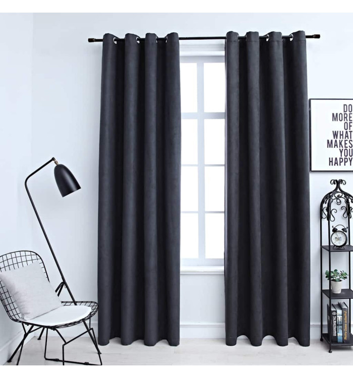 Rideaux occultants avec anneaux Métal 2pcs Anthracite 140x225cm | Mobilier & Déco