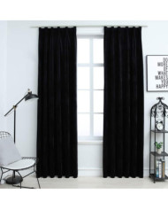 Rideaux occultants avec crochets 2 pcs Velours Noir 140x175 cm | Mobilier & Déco