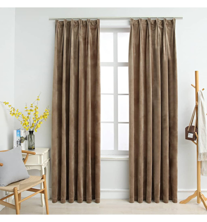 Rideaux occultants avec crochets 2 pcs Velours Beige 140x175 cm | Mobilier & Déco
