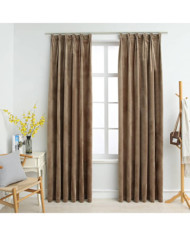 Rideaux occultants avec crochets 2 pcs Velours Beige 140x175 cm | Mobilier & Déco