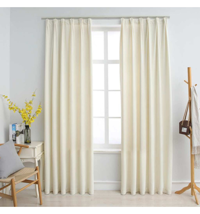 Rideaux occultants avec crochets 2 pcs Velours Crème 140x225 cm | Mobilier & Déco