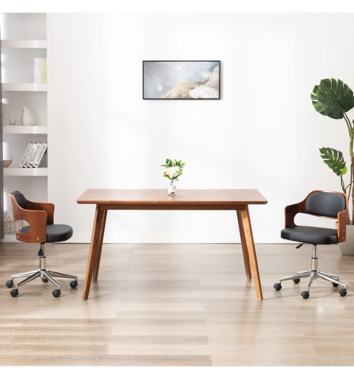 Chaise pivotante de bureau Noir Bois courbé et similicuir | Mobilier & Déco
