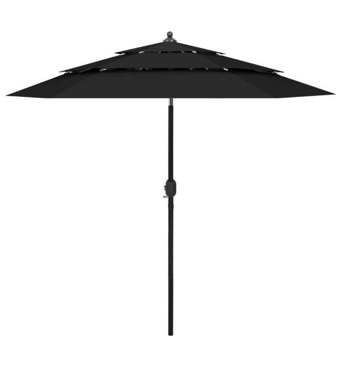 Parasol de jardin à 3 niveaux avec mât en aluminium noir 2,5 m | Mobilier & Déco