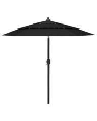 Parasol de jardin à 3 niveaux avec mât en aluminium noir 2,5 m | Mobilier & Déco
