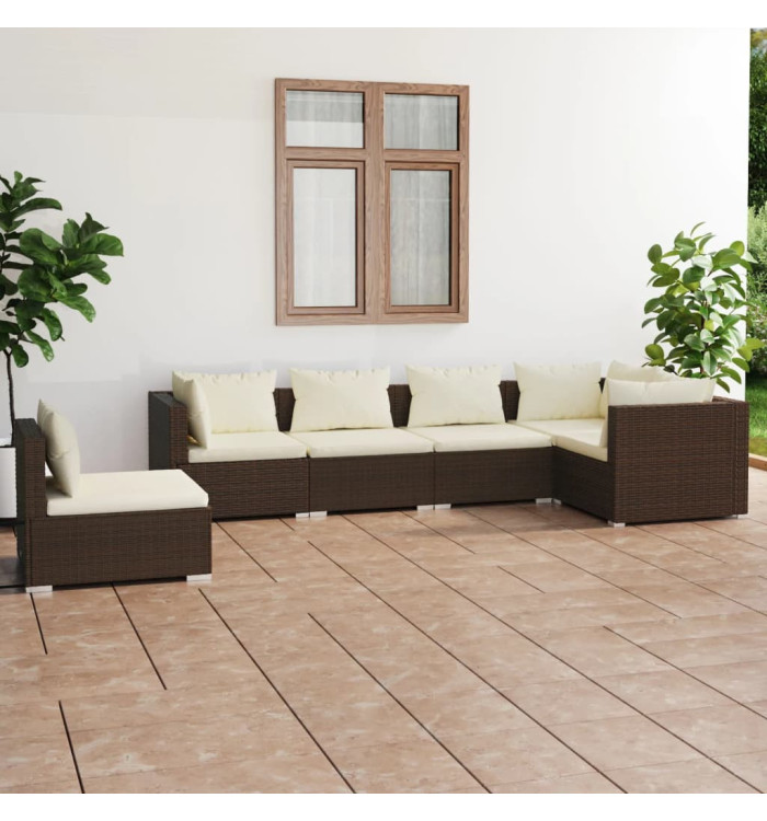 Salon de jardin 6 pcs avec coussins Résine tressée Marron | Mobilier & Déco