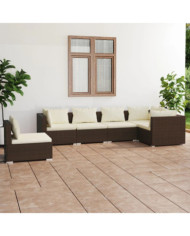 Salon de jardin 6 pcs avec coussins Résine tressée Marron | Mobilier & Déco