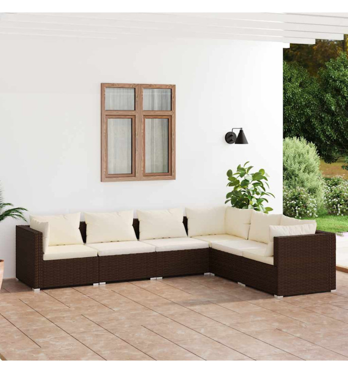 Salon de jardin 6 pcs avec coussins Résine tressée Marron | Mobilier & Déco