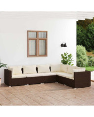 Salon de jardin 6 pcs avec coussins Résine tressée Marron | Mobilier & Déco