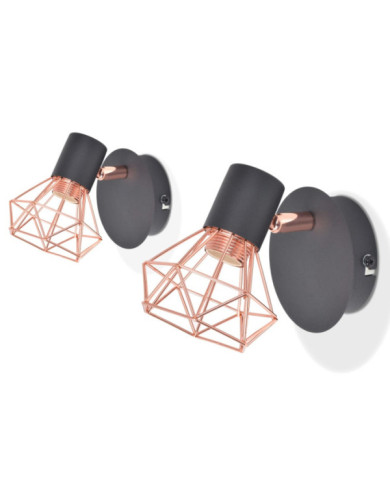 Lampe murale 2 pcs E14 Noir et Cuivre | Mobilier & Déco