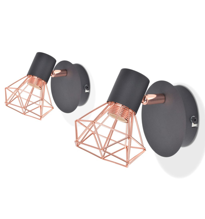 Lampe murale 2 pcs E14 Noir et Cuivre | Mobilier & Déco