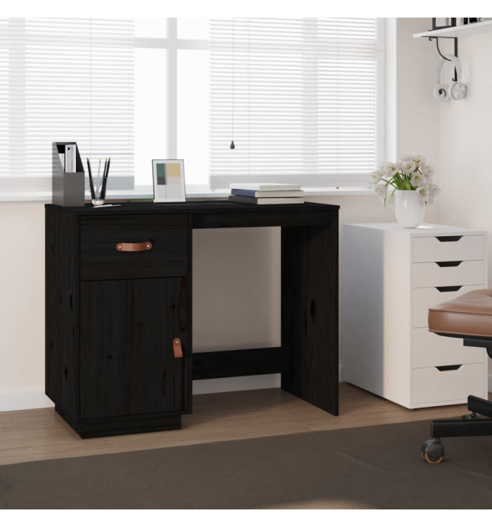 Bureau Noir 95x50x75 cm Bois massif de pin | Mobilier & Déco