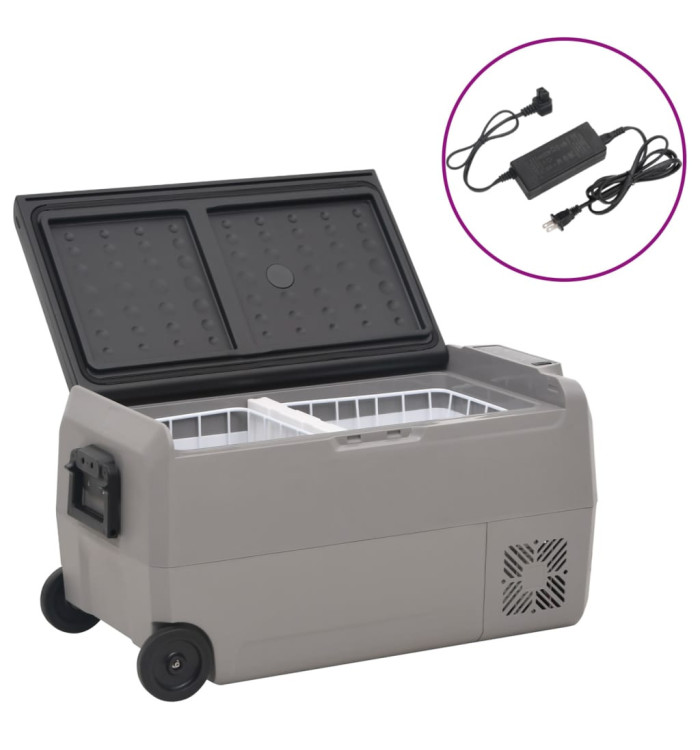 Glacière avec roue et adaptateur noir et gris 36 L PP et PE | Mobilier & Déco