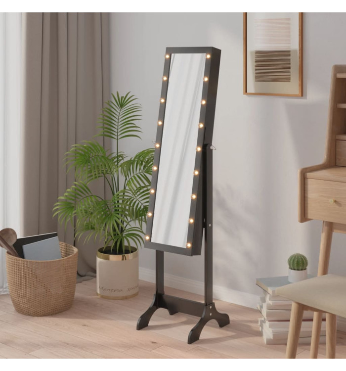 Miroir sur pied blanc avec LED noir 34x37x146 cm | Mobilier & Déco